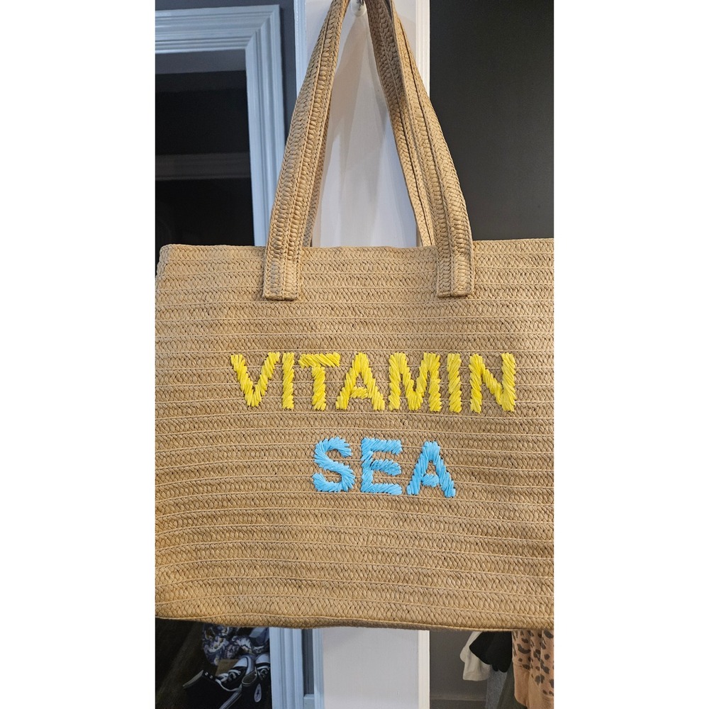 NWOT Sol and Mer Vitamin Sea Woven Straw Beach Tote Bag Tan  Summer Vacation